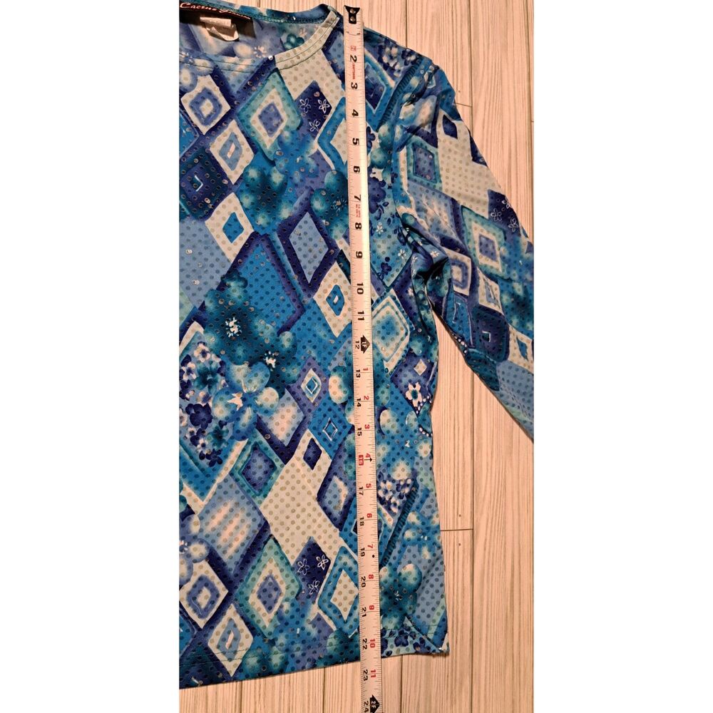 Cactus Flower Blue Sparkle Geometric Top – Size Small- boho, sparkle, chic - Picture 5 of 6